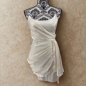 Alice + Olivia Svetlana White Satin Wrap Mini Dress Greek Goddess Draped Party